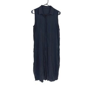 Black Lightweight Maxi Shirt Dress M Side Slit 90s Minimalist Dark Romantic Zara